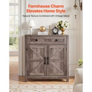coffee bar cabinet, farmhouse coffee bar table with drawer, buffet stand cabinet with 2 barn doors, sideboard buffet station for living room, entryway, kitchen, 29.5 x 14.7 x 31.5 in, grey