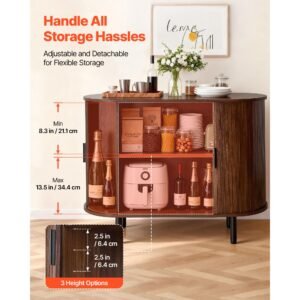 coffee bar cabinet, mid century fluted coffee bar table, buffet stand cabinet with 2 sliding doors, sideboard buffet station for living room, entryway, kitchen, 39.3 x 15.7 x 29.5 in, walnut