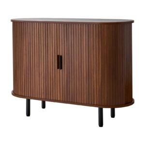 Coffee Bar Cabinet, Mid Century Fluted Coffee Bar Table, Buffet Stand Cabinet with 2 Sliding Doors, Sideboard Buffet Station for Living Room, Entryway, Kitchen, 39.3 x 15.7 x 29.5 in, Walnut