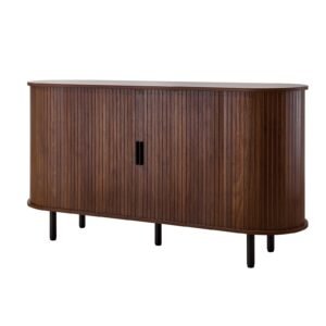 Coffee Bar Cabinet, Mid Century Fluted Coffee Bar Table, Buffet Stand Cabinet with 2 Sliding Doors, Sideboard Buffet Station for Living Room, Entryway, Kitchen, 55.1 x 15.7 x 29.5 in, Walnut