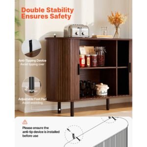 coffee bar cabinet, mid century fluted coffee bar table, buffet stand cabinet with 2 sliding doors, sideboard buffet station for living room, entryway, kitchen, 55.1 x 15.7 x 29.5 in, walnut