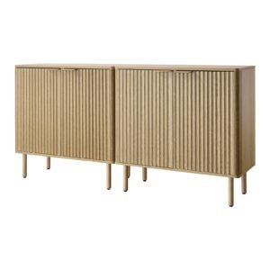Coffee Bar Cabinet, Mid Century Fluted Coffee Bar Table with 2-Tier Storage, Buffet Stand Cabinet with 4 Barn Doors, Sideboard Buffet Station for Living Room, Entryway, 31.5x14.7x31.5 in(Single)