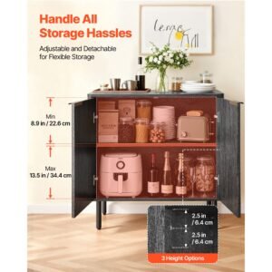 coffee bar cabinet, mid century fluted coffee bar table with 2 tier storage, buffet stand cabinet with barn door, sideboard buffet station for living room, entryway, 31.5 x 14.7 x 31.5 in, black