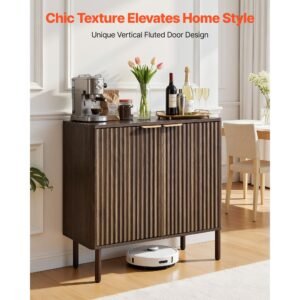 coffee bar cabinet, mid century fluted coffee bar table with 2 tier storage, buffet stand cabinet with barn door, sideboard buffet station for living room, entryway, 31.5 x 14.7 x 31.5 in walnut
