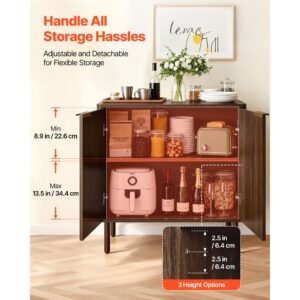 coffee bar cabinet, mid century fluted coffee bar table with 2 tier storage, buffet stand cabinet with barn door, sideboard buffet station for living room, entryway, 31.5 x 14.7 x 31.5 in walnut