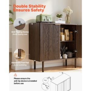coffee bar cabinet, mid century fluted coffee bar table with 2 tier storage, buffet stand cabinet with barn door, sideboard buffet station for living room, entryway, 31.5 x 14.7 x 31.5 in walnut