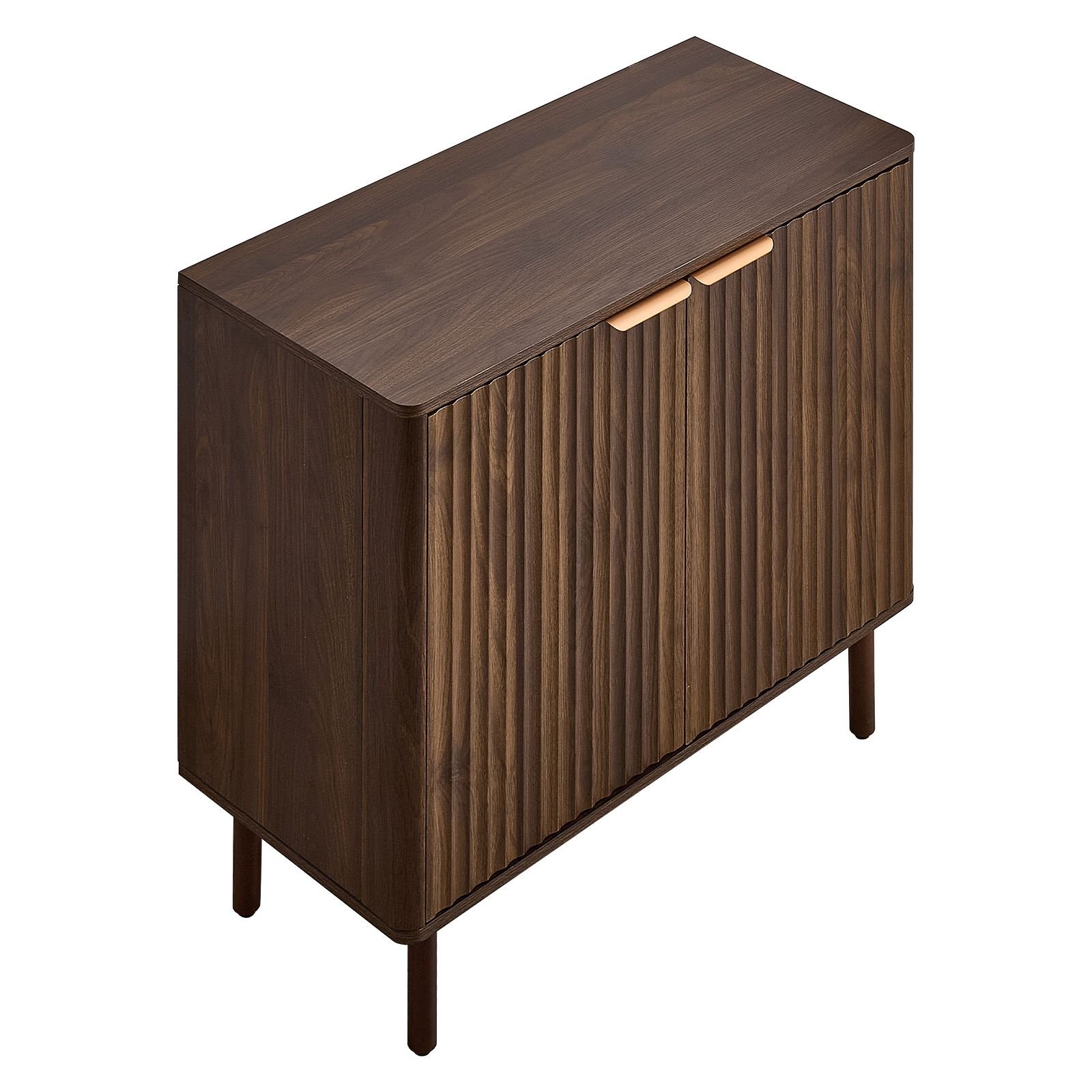 coffee bar cabinet, mid century fluted coffee bar table with 2 tier storage, buffet stand cabinet with barn door, sideboard buffet station for living room, entryway, 31.5 x 14.7 x 31.5 in walnut