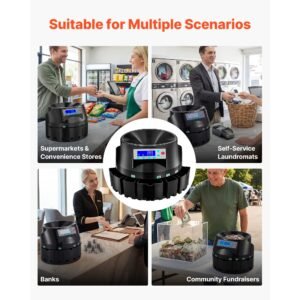coin counter machine, 5 denominations, accurate coin sorter machine, sorts up to 225 coins per minute, usd change counter with lcd display, smooth operation, batch feature, holds 1500 coins