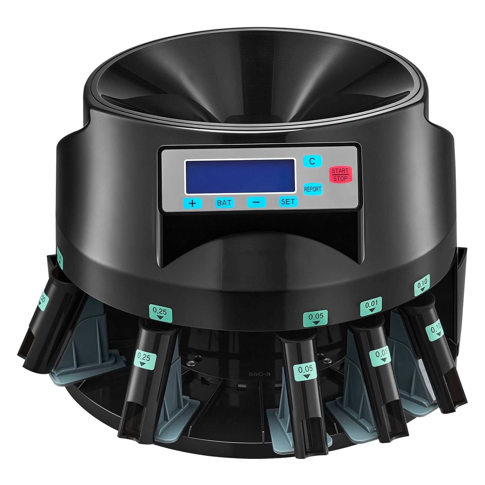 coin counter machine, 5 denominations, accurate coin sorter machine, sorts up to 225 coins per minute, usd change counter with lcd display, smooth operation, batch feature, holds 1500 coins