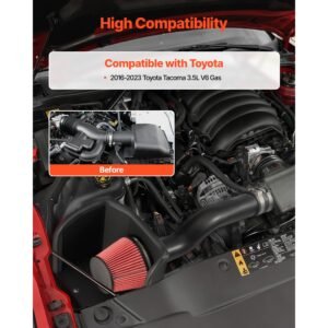 cold air intake, 3.3 inch cold air intake system + heat shield compatible with 2016 2023 toyota tacoma 3.5l v6 gas, high flow filter kit improved horsepower, throttle response, high performance