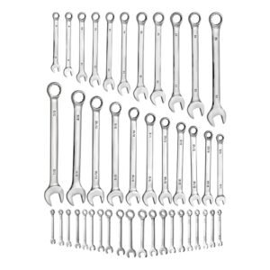 Combination Wrench Set, 42-Piece SAE and Metric, 12-Point Box End and 15° Angled Open End Combination Wrenches with Roll Up Pouch, Carbon Steel, for General Household and Automotive Repairs
