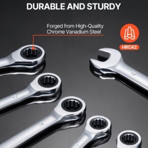 combination wrench set, 8 piece ratcheting wrench set with organizer rack, cr v steel wrench set metric 8 mm to 19 mm, ideal for general household, garage, workshop, auto repairs, emergency