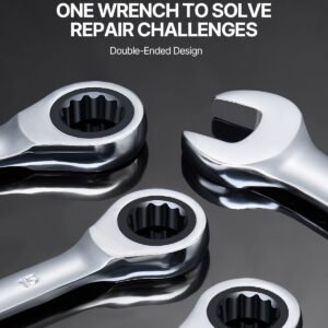 combination wrench set, 8 piece ratcheting wrench set with organizer rack, cr v steel wrench set metric 8 mm to 19 mm, ideal for general household, garage, workshop, auto repairs, emergency