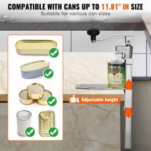 commercial can opener, heavy duty manual tabletop cans opener for cans up to 11.8 in height, height adjustable professional can openers fixed with screws, for restaurant, hotel, and food store