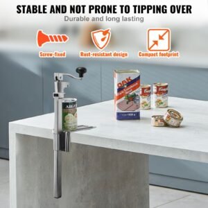 commercial can opener, heavy duty manual tabletop cans opener for cans up to 11.8 in height, height adjustable professional can openers fixed with screws, for restaurant, hotel, and food store