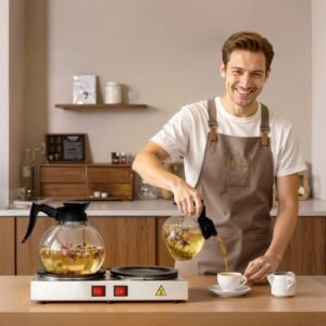 commercial coffee decanter warm plate, 80w x 2 coffee carafe warmer, dual warming plates with independent control, fits 1.8l standard glass decanter, for coffee shop, home, office & restaurant