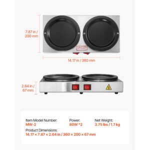 commercial coffee decanter warm plate, 80w x 2 coffee carafe warmer, dual warming plates with independent control, fits 1.8l standard glass decanter, for coffee shop, home, office & restaurant