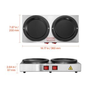 commercial coffee decanter warm plate, 80w x 2 coffee carafe warmer, dual warming plates with independent control, fits 1.8l standard glass decanter, for coffee shop, home, office & restaurant