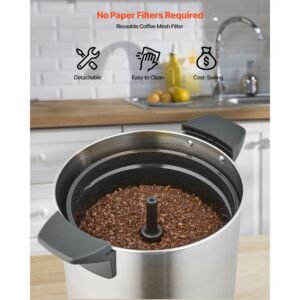 commercial coffee urn, 60 cup 9 l hot beverage dispenser with dripless faucet, quick brewing stainless steel large commercial coffee maker, for catering, business, party, church & restaurant