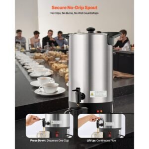 commercial coffee urn, 60 cup 9 l hot beverage dispenser with dripless faucet, quick brewing stainless steel large commercial coffee maker, for catering, business, party, church & restaurant