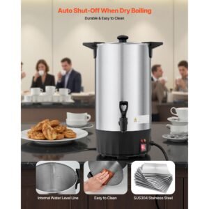 commercial coffee urn, 60 cup 9 l hot beverage dispenser with dripless faucet, quick brewing stainless steel large commercial coffee maker, for catering, business, party, church & restaurant