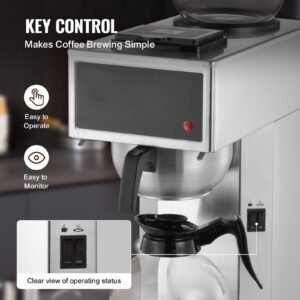 commercial drip coffee maker, 12 cups coffee maker machine with 2 glass carafes and 2 decanter warmer plates, stainless steel drip style coffee brewer, for restaurant, office, coffee shop & home