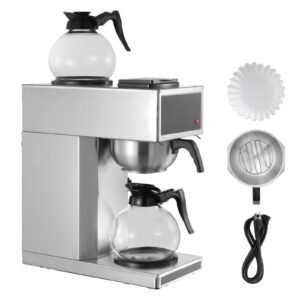 Commercial Drip Coffee Maker, 12 Cups Coffee-Maker Machine with 2 Glass Carafes and 2 Decanter Warmer Plates, Stainless Steel Drip Style Coffee Brewer, for Restaurant, Office, Coffee Shop & Home
