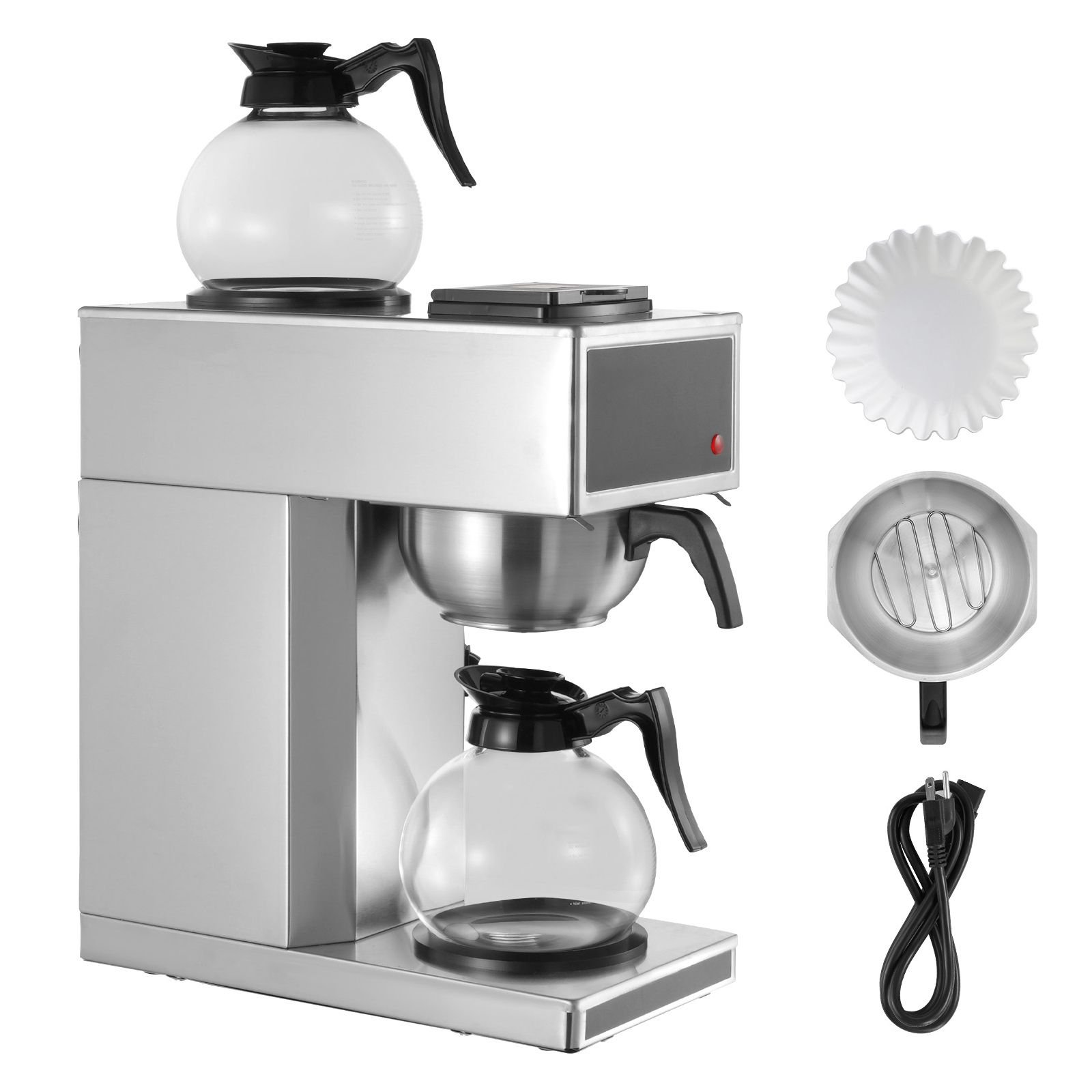 commercial drip coffee maker, 12 cups coffee maker machine with 2 glass carafes and 2 decanter warmer plates, stainless steel drip style coffee brewer, for restaurant, office, coffee shop & home