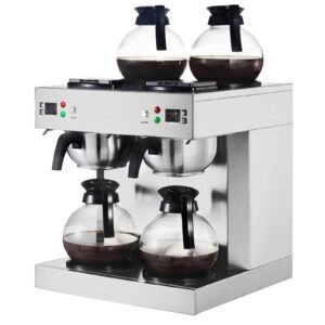 commercial drip coffee maker, 24 cups coffee maker machine with 4 glass carafes and 4 decanter warmer plates, stainless steel dual head coffee brewer, for restaurant, office, coffee shop & home