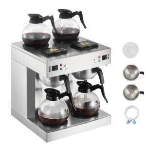 Commercial Drip Coffee Maker, 24 Cups Coffee-Maker Machine with 4 Glass Carafes and 4 Decanter Warmer Plates, Stainless Steel Dual-Head Coffee Brewer, for Restaurant, Office, Coffee Shop & Home