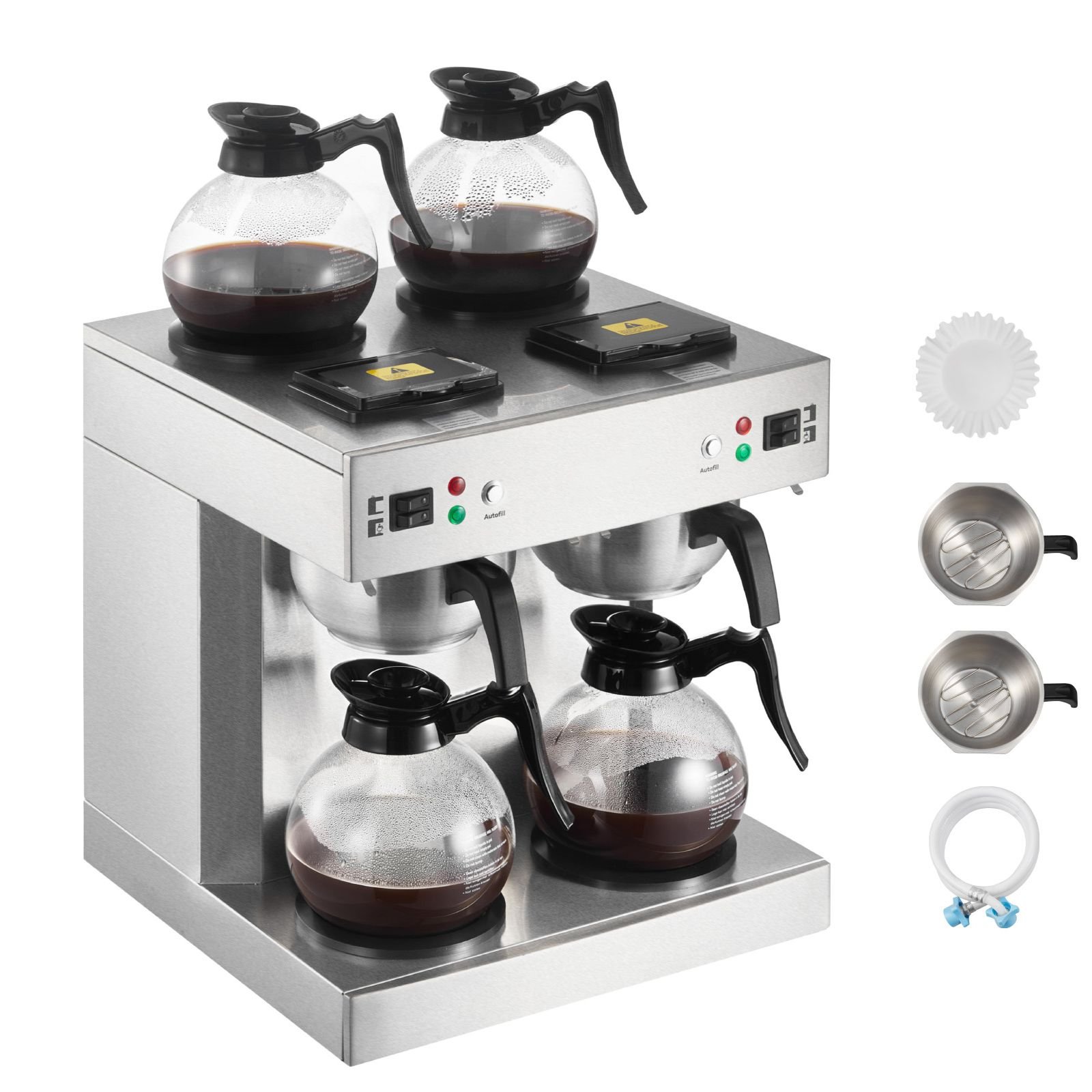 commercial drip coffee maker, 24 cups coffee maker machine with 4 glass carafes and 4 decanter warmer plates, stainless steel dual head coffee brewer, for restaurant, office, coffee shop & home
