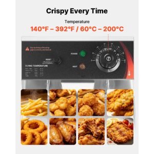 commercial electric deep fryer, 12.15 qt, 1750w stainless steel countertop fryer with basket and lid, overheat protection, temp control, adjustable feet for commercial restaurant use, silver