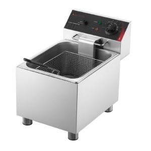 Commercial Electric Deep Fryer, 12.15 Qt, 1750W Stainless Steel Countertop Fryer with Basket and Lid, Overheat Protection, Temp Control, Adjustable Feet for Commercial Restaurant Use, Silver