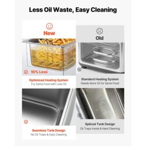 commercial electric deep fryer, oil filtration upgrade, 9.51 qt, 1750w stainless steel countertop fryer with basket and lid, temp control, oil drain valve for commercial restaurant use, silver