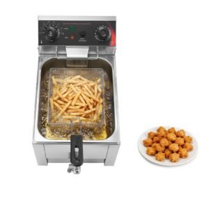 Commercial Electric Deep Fryer, Oil Filtration Upgrade, 9.51 Qt, 1750W Stainless Steel Countertop Fryer with Basket and Lid, Temp Control, Oil Drain Valve for Commercial Restaurant Use, Silver