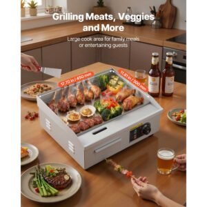 commercial electric griddle, 17.72 x 11.81 inch, 1750w, 122 570°f adjustable temp control, stainless steel countertop flat top grill with 2 spatulas, 2 brushes, and 4 foot pads, for steak