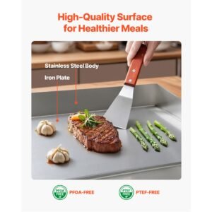 commercial electric griddle, 17.72 x 11.81 inch, 1750w, 122 570°f adjustable temp control, stainless steel countertop flat top grill with 2 spatulas, 2 brushes, and 4 foot pads, for steak