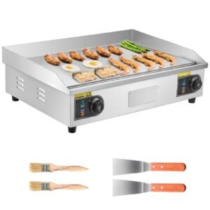 Commercial Electric Griddle, 28.54 x 15.75 in, 2800W, 122-570°F Adjustable Temp Control, Stainless Steel Countertop Flat Top Grill with 2 Spatulas, 2 Brushes, and 4 Foot Pads, for Steak