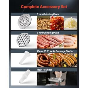 commercial electric meat grinder, 5 lbs/min capacity, #8 industrial meat mincer with 2 stainless steel blades, 2 grinding plates, 600w heavy duty sausage maker stuffer, for kitchen, restaurant