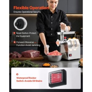 commercial electric meat grinder, 5 lbs/min capacity, #8 industrial meat mincer with 2 stainless steel blades, 2 grinding plates, 600w heavy duty sausage maker stuffer, for kitchen, restaurant