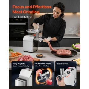 commercial electric meat grinder, 5 lbs/min capacity, #8 industrial meat mincer with 2 stainless steel blades, 2 grinding plates, 600w heavy duty sausage maker stuffer, for kitchen, restaurant