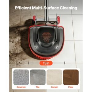 commercial floor scrubber machine, heavy duty floor cleaner polisher with 2 wheels, professional electric carpet buffer, max 1900 rpm, 43 ft cord, 3 pads & 3 brushes all floor surfaces