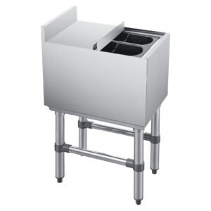 Commercial Ice Bin, 29.6 Qt Max Capacity, 12 x 19 x 33 Inch Stainless Steel Ice Chest with Sliding Lid and Bottle Holders, Cooler Cart Cocktail Unit for Bar Restaurant Pub, NSF Certified