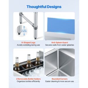 commercial ice bin, 29.6 qt max capacity, 12 x 19 x 33 inch stainless steel ice chest with sliding lid and bottle holders, cooler cart cocktail unit for bar restaurant pub, nsf certified