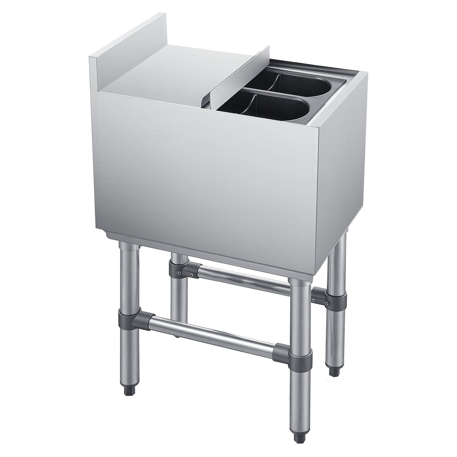 commercial ice bin, 29.6 qt max capacity, 12 x 19 x 33 inch stainless steel ice chest with sliding lid and bottle holders, cooler cart cocktail unit for bar restaurant pub, nsf certified