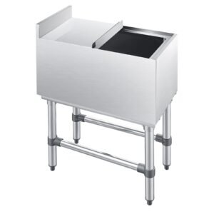 Commercial Ice Bin, 39.6 Qt Max Capacity, 12 x 24 x 33 Inch Stainless Steel Ice Chest with Sliding Lid, 24H Long-Lasting Insulation, Cooler Cart Cocktail Unit for Bar Restaurant Pub, NSF