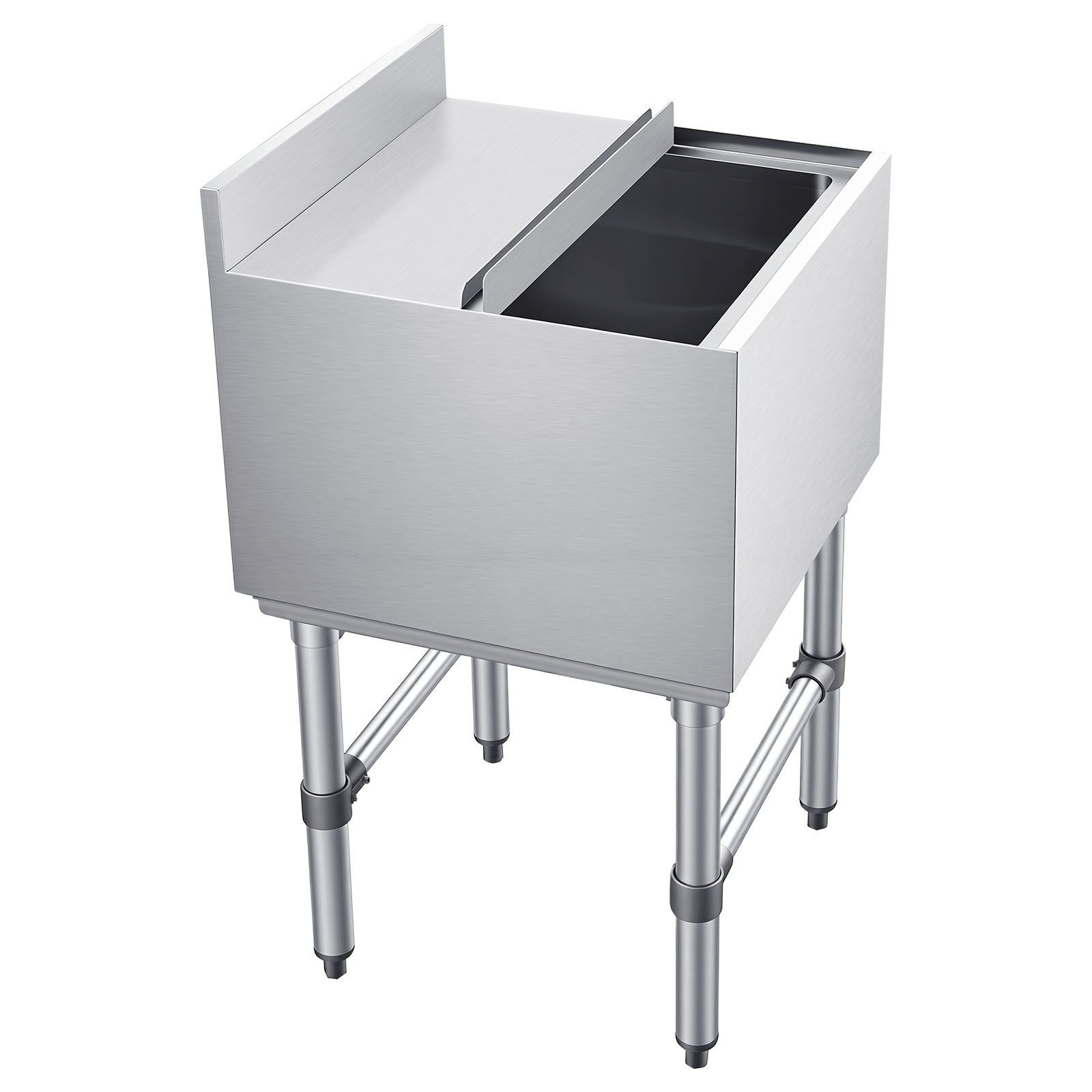 commercial ice bin, 49.4 qt max capacity, 18 x 18 x 33 inch stainless steel ice chest with sliding lid and bottle holders, cooler cart cocktail unit for bar restaurant pub, nsf certified