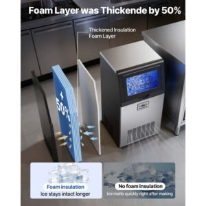 commercial ice maker machine, 100 lbs/24h with 30 lbs storage capacity, built in/freestanding/under counter, stainless steel ice maker with led display & self cleaning, for home bar restaurant