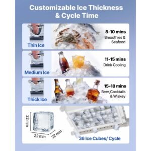 commercial ice maker machine, 100 lbs/24h with 30 lbs storage capacity, built in/freestanding/under counter, stainless steel ice maker with led display & self cleaning, for home bar restaurant