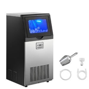 Commercial Ice Maker Machine, 100 lbs/24h with 30 lbs Storage Capacity, Built-in/Freestanding/Under Counter, Stainless Steel Ice Maker with LED Display & Self-Cleaning, for Home Bar Restaurant